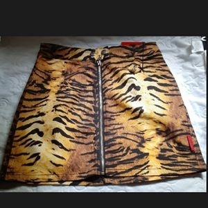 SOLD - Dolls Kill Tripp NYC natural tiger mini skirt gold